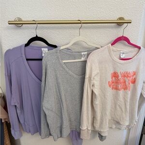 Aerie Long Sleeve Tops - Purple, Gray, Cream